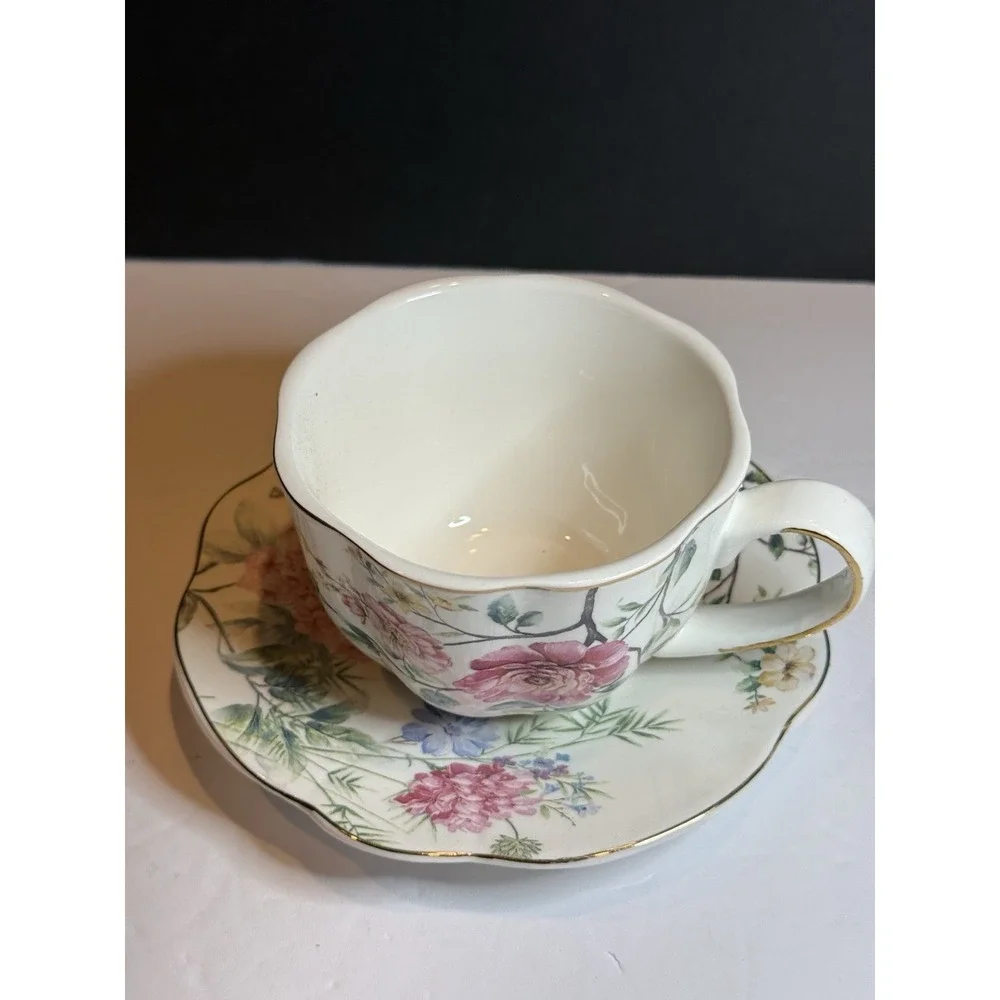 Grace Teaware Floral Jumbo Tea Cup & Saucer Pink Roses Fine Porcelain Set